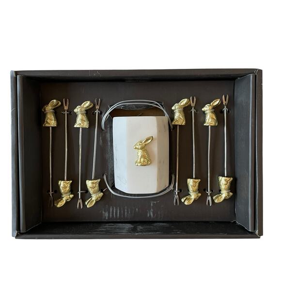 Marble and Gold Bunny Rabbit Cocktail Picks Set of 8 Easter New - Picture 1 of 12